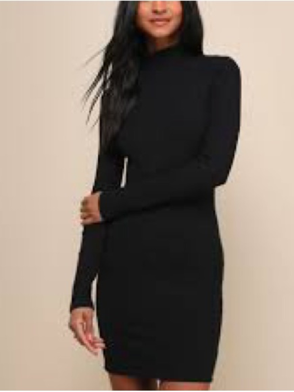 Lulu's Black Long-Sleeve Mock Neck Ribbed Bodycon Dress